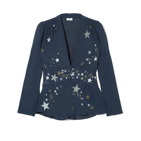 RIXO Navy Star-Print V-Neck Blouse - Picture 2 of 9